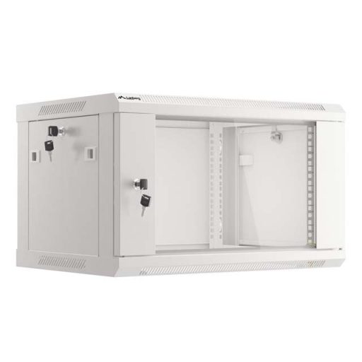 Rack cabinet 19" wall mount 6U 600x450 flat pack with glass door gray V2 Lanberg