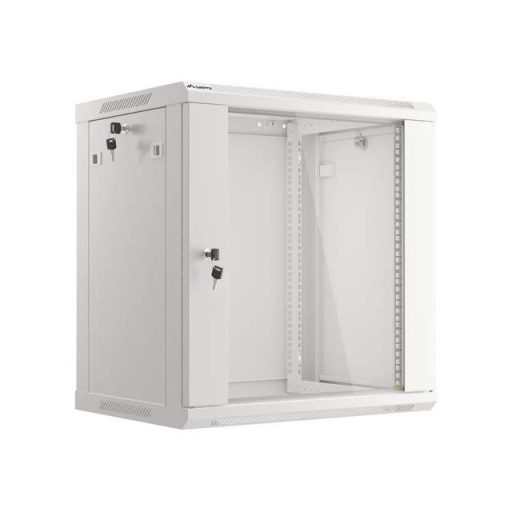 Rack cabinet 19" wall mount 12U 600x450 flat pack with glass door gray V2 Lanberg