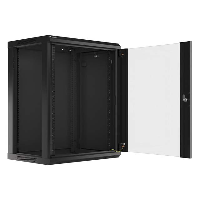 Rack cabinet 19" wall mount 15U 600x450 flat pack with glass door black V2 Lanberg - Image 2