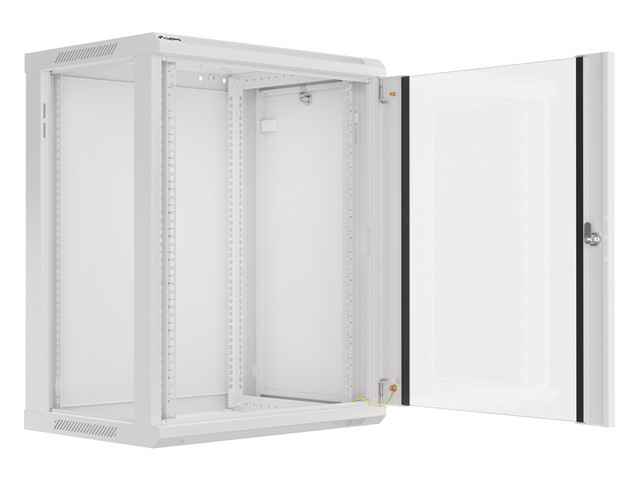 Rack cabinet 19" wall mount 15U 600x450 flat pack with glass door gray V2 Lanberg - Image 2