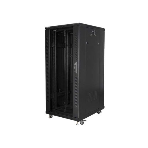 Rack cabinet 19" free standing 27U 600x800 flat pack with glass door black Lanberg