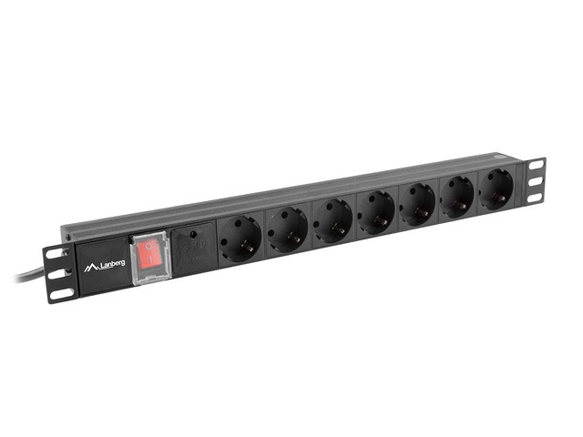 Power distribution unit (PDU) 19" Lanberg 1U 16A 2M 7X schuko outlets black
