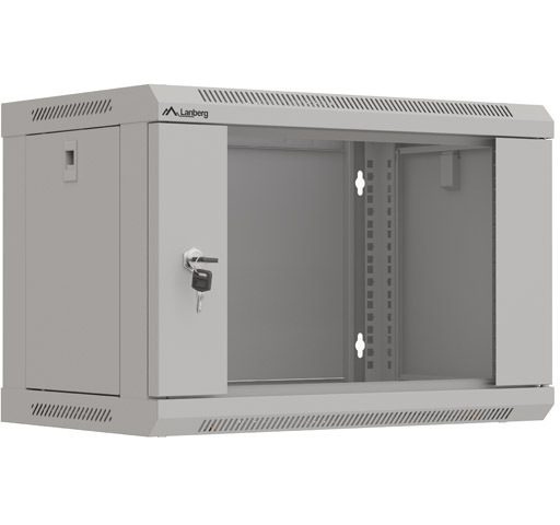 Rack cabinet 19" wall mount 6U 540x350 flat pack with glass door gray Lanberg