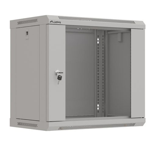 Rack cabinet 19" wall mount 9U 540x350 flat pack with glass door gray Lanberg